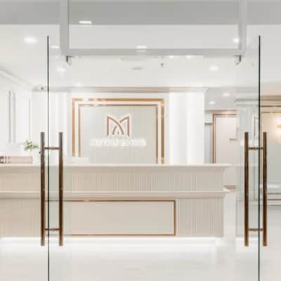 Matrix Clinic reception with branded logo wall