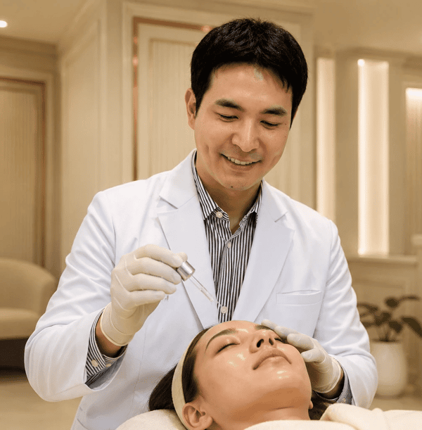 Matrix Clinic doctor applying facial serum treatment