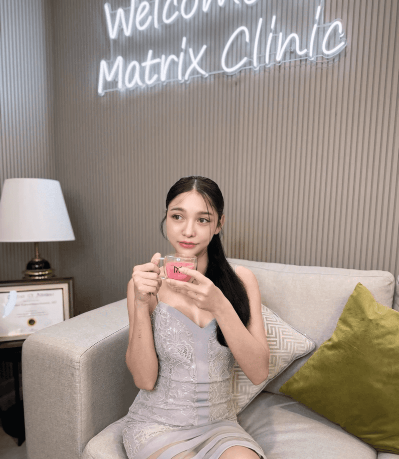 Welcome to Matrix Clinic — reception lounge with neon sign