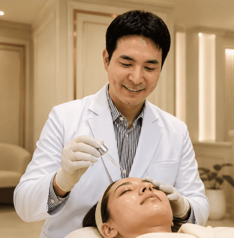 Matrix Clinic doctor applying facial serum treatment